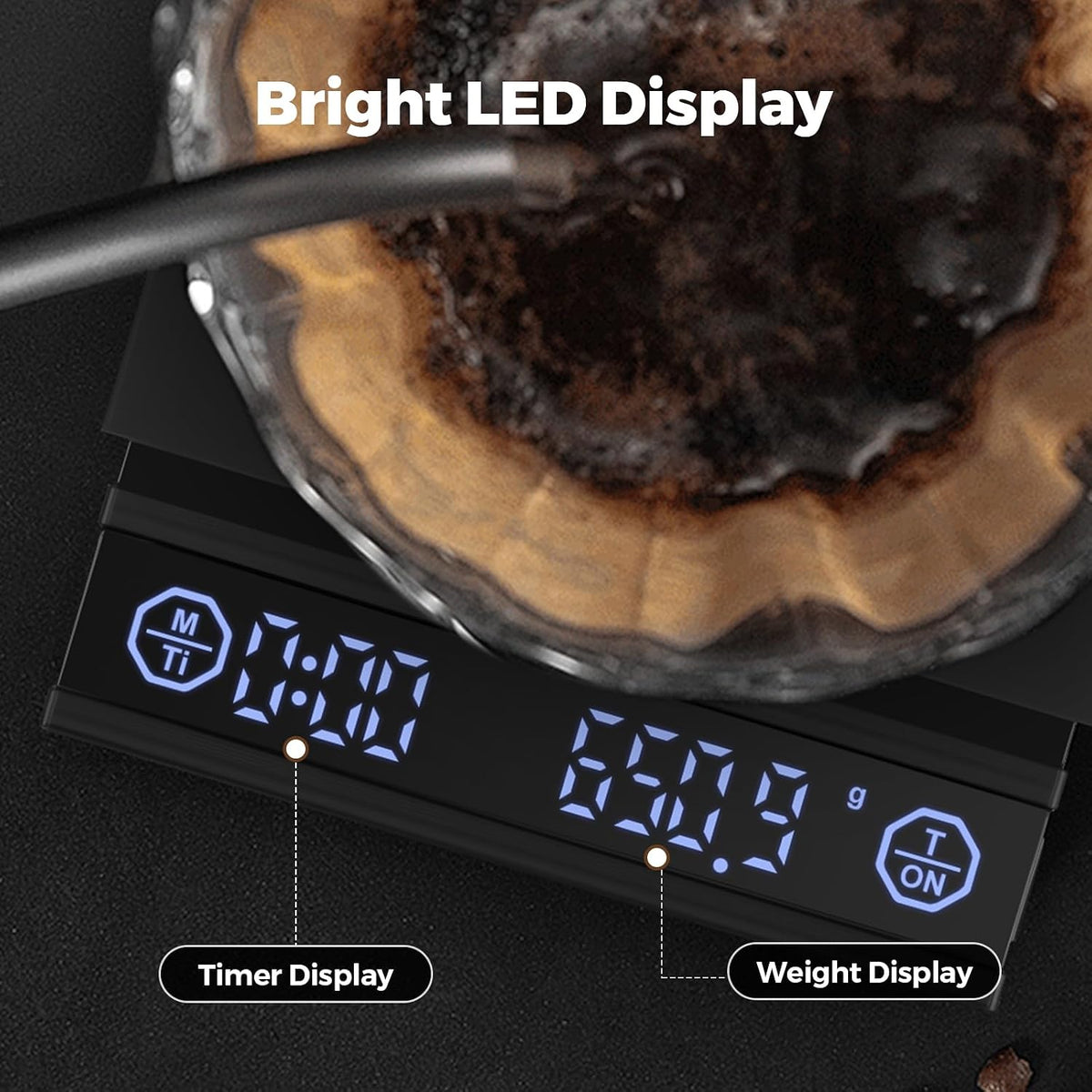 Pro Mael Espresso Coffee Scale with Auto Timer, 2kg/0.1g, Pour Over, Black