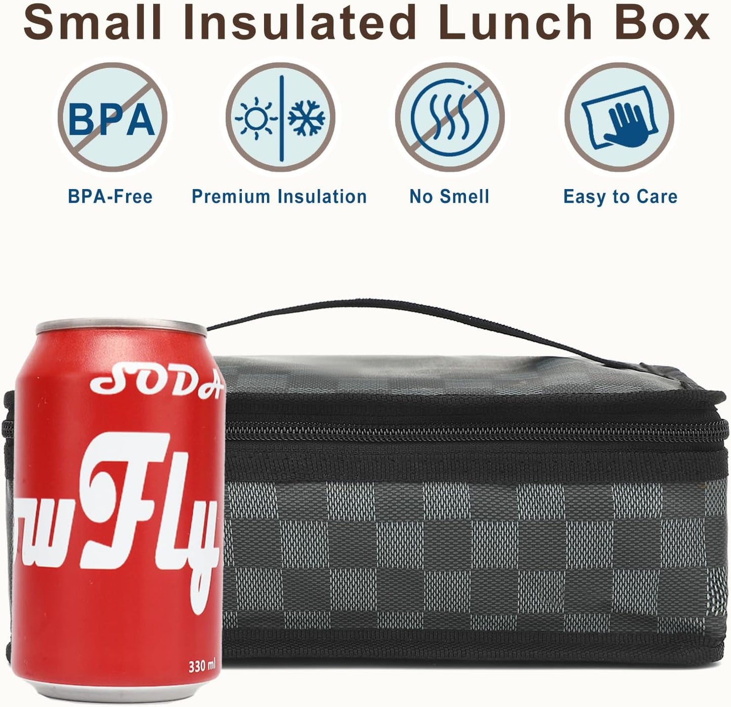 FlowFly Small Insulated Lunch box Portable Soft Bag Mini Cooler Thermal Meal Tote Kit with Handle for Work & School, Black
