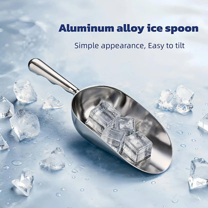 24oz Ice Cube Endurance Scoop, Cast Aluminum Shovel, Kitchen Utility Scoops With Finger Groove Handle, Ideal for Ice Cube, Coffee, Bean, Food, Candy, Flour, Popcorn Rust Free - Silver