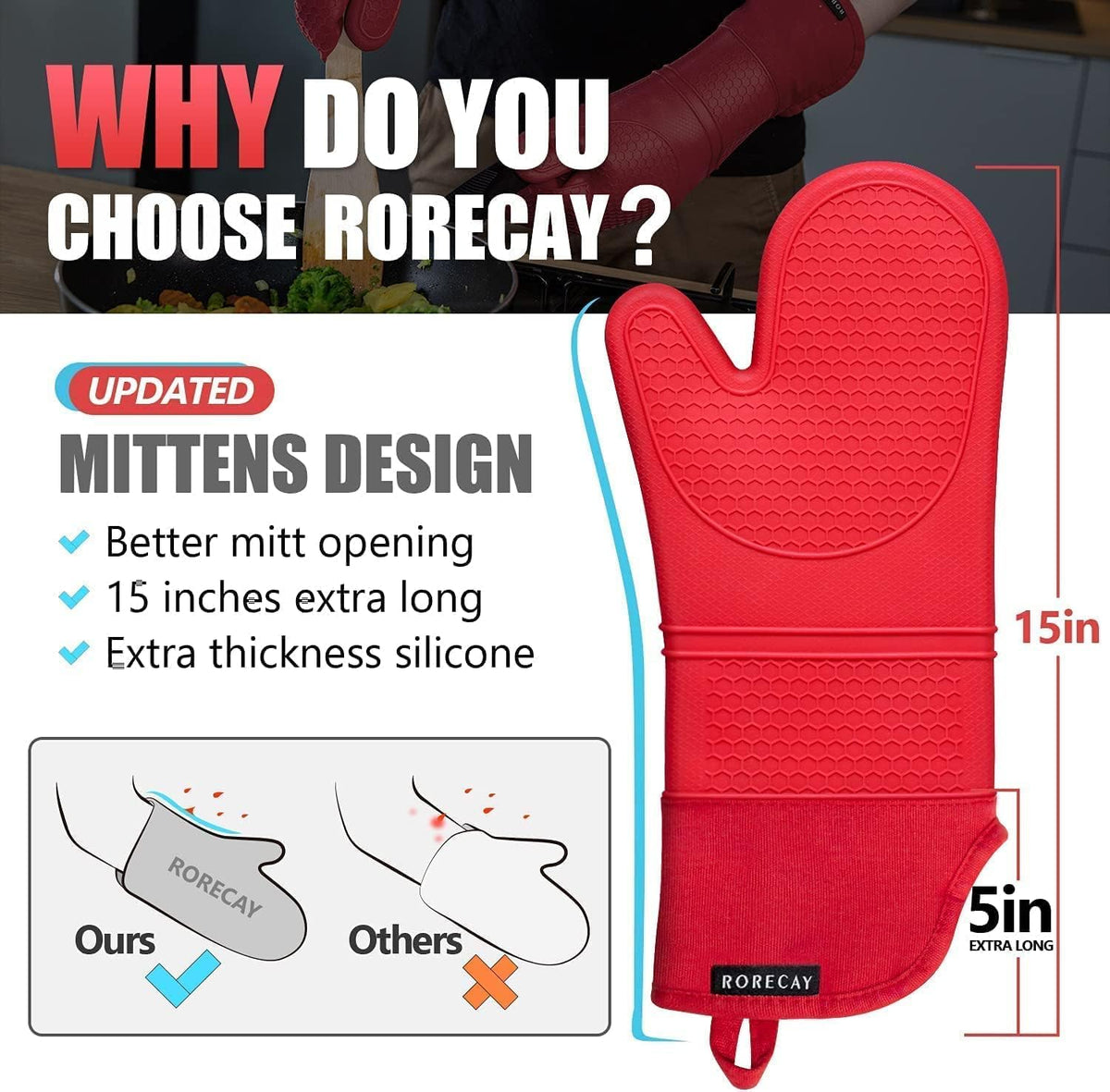 RORECAY Silicone Oven Mitts and Pot Holders Sets, Gloves for Kitchen, Beige