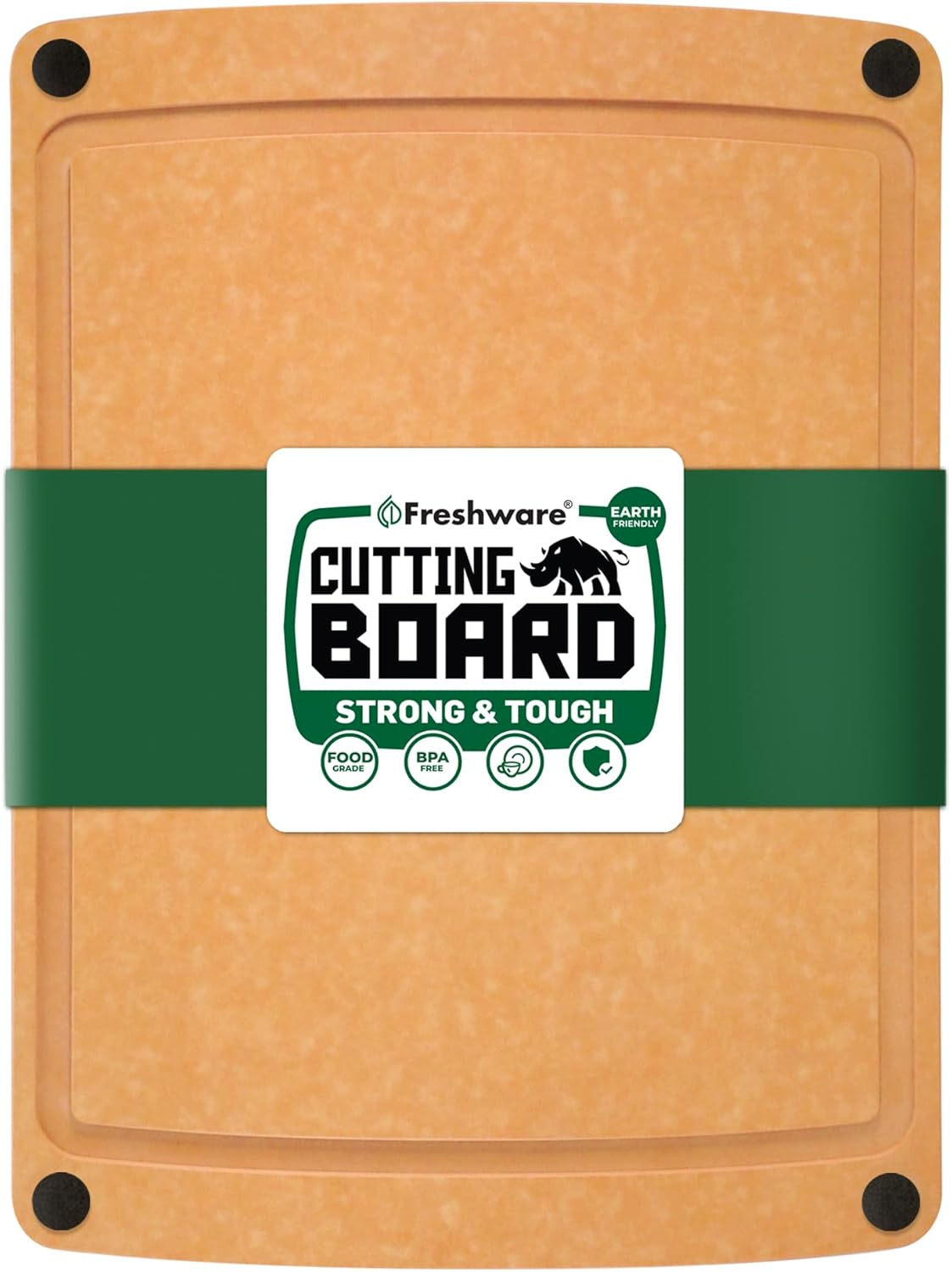 Freshware Wood Cutting Boards for Kitchen, Juice Groove, Non-Slip Silicone Feet, Dishwasher Safe, Medium 12" x 9" and Large, 15" x 11.25", Set of 2, Natural