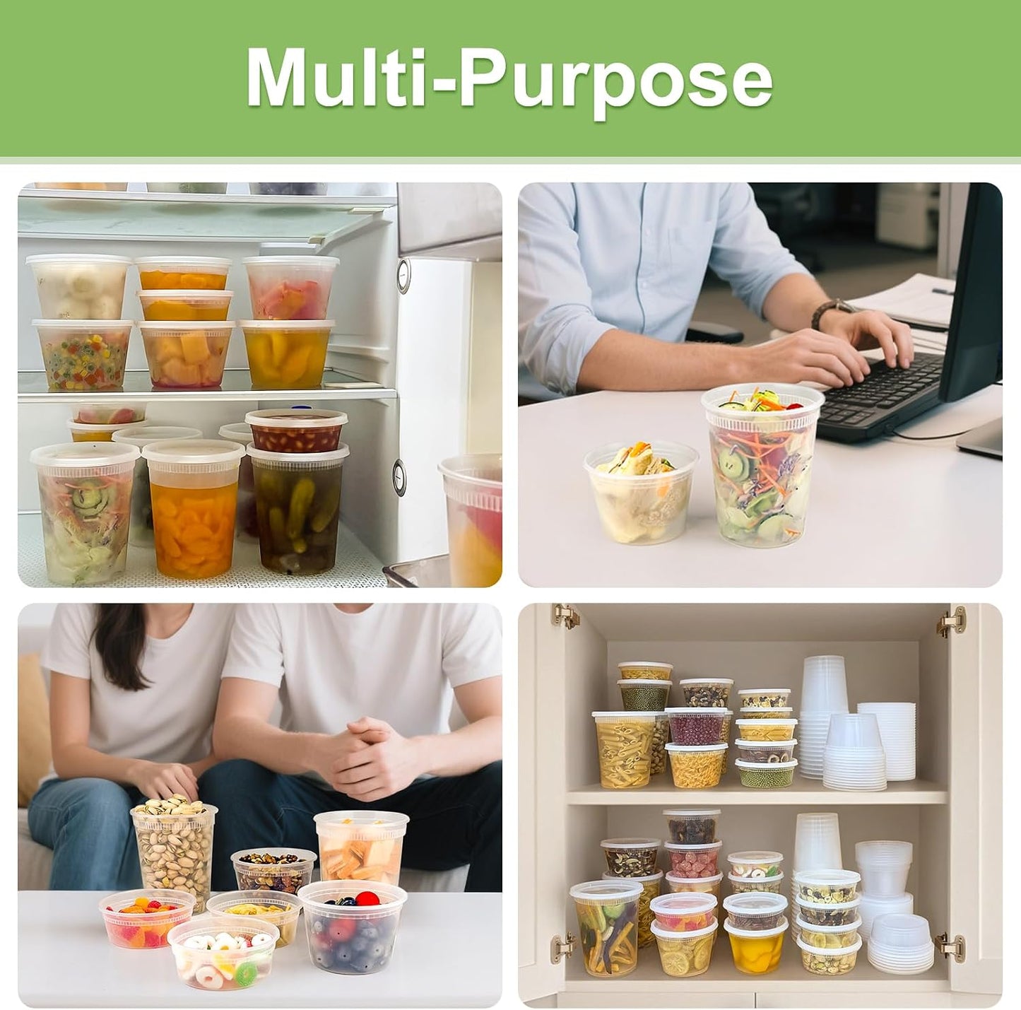 Dipoo 60 Sets (120-Piece) Deli Containers with Lids, 32/16/8 oz X 20 Set Each, Leak-Proof & BPA Free Airtight Takeout Plastic Food Storage Containers for Soup, Freezer/Microwave/Dishwasher Safe