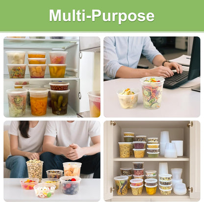 Dipoo 60 Sets (120-Piece) Deli Containers with Lids, 32/16/8 oz X 20 Set Each, Leak-Proof & BPA Free Airtight Takeout Plastic Food Storage Containers for Soup, Freezer/Microwave/Dishwasher Safe