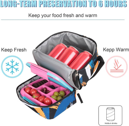 Tilami Lunch Bags Insulated Adjustable Strap Zipper, Two Compartments Cooler Bags, Bento Bags for Kids Toddlers (Blue)