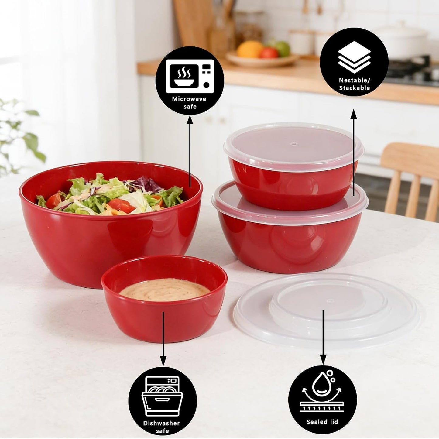 4-Piece Classic Plastic Prep Bowls with Lids, Nesting Plastic Small Mixing Bowl Set for Mixing, Baking, Prepping, Cooking and Serving Food, Microwave and Dishwasher Safe (Yellow)