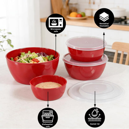 4-Piece Classic Plastic Prep Bowls with Lids, Nesting Plastic Small Mixing Bowl Set for Mixing, Baking, Prepping, Cooking and Serving Food, Microwave and Dishwasher Safe (Yellow)