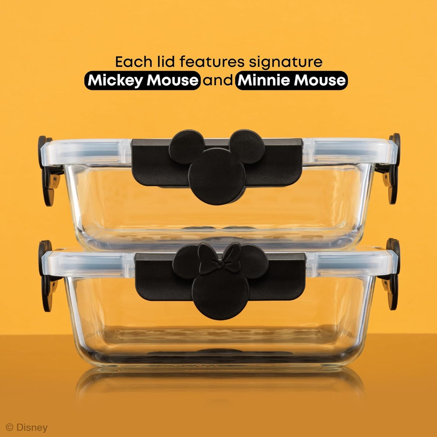 JoyJolt Disney Mickey & Minnie Glass Food Storage Containers with Lids, 2x Airtight Borosilicate Glass Storage Containers with Lids for Kitchen, Reusable Lunch Meal Prep Container, Disney Gifts | Red