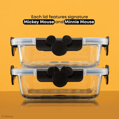 JoyJolt Disney Mickey & Minnie Glass Food Storage Containers with Lids, 2x Airtight Borosilicate Glass Storage Containers with Lids for Kitchen, Reusable Lunch Meal Prep Container, Disney Gifts | Red