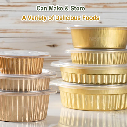 7.7" Round Aluminum Foil Containers with Lids (5 Pack) – Heavy Duty Disposable Takeout Pans for Meal Prep, Pasta, Casserole, Food Storage & Catering, 48oz