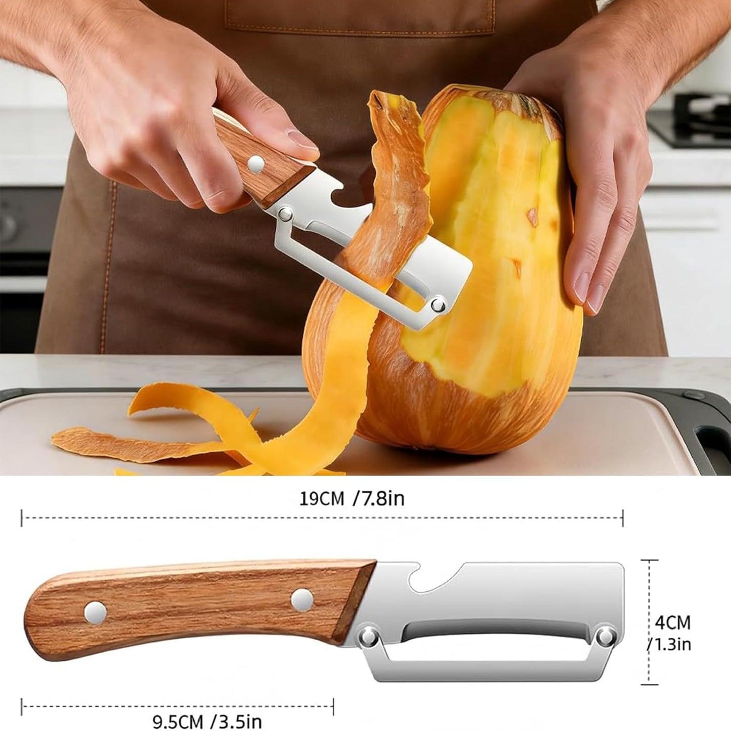 2PCS Multi-Functional Vegetable Peeler, Stainless Steel Ultra Sharp Blade with Wooden Handle, Fruit & Potato Peeler with Built-in Bottle Opener for Kitchen Use