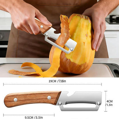 2PCS Multi-Functional Vegetable Peeler, Stainless Steel Ultra Sharp Blade with Wooden Handle, Fruit & Potato Peeler with Built-in Bottle Opener for Kitchen Use