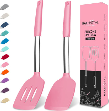 BakeRoyal Silicone Spatula Set - Turner Spatulas Silicone Heat Resistant 600°F - Slotted & Solid Spatula for Cooking Fish, Eggs, Pancakes Flipper – Spatulas for kitchen use – Black