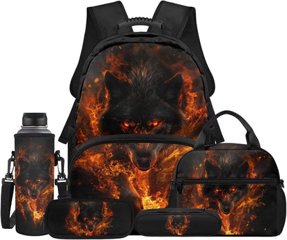 Cute Capybara Pizza Backpack for Girls, 5 Pcs Boys School Bag Set for Kids, 17 Inch Backpacks Lunch Pencil Box Reusable Utensils Case Set for Middle Elementary School, 3rd Grade Backpack