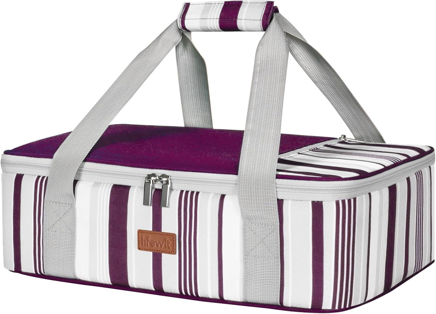 Lifewit Insulated Double Decker Casserole Carrier for Hot or Cold Food, Casserole Dish Carrying Case, Lasagna Holder for Potluck Parties, Picnic and Cookouts, Fits 9"x13" Baking Dish, Grey