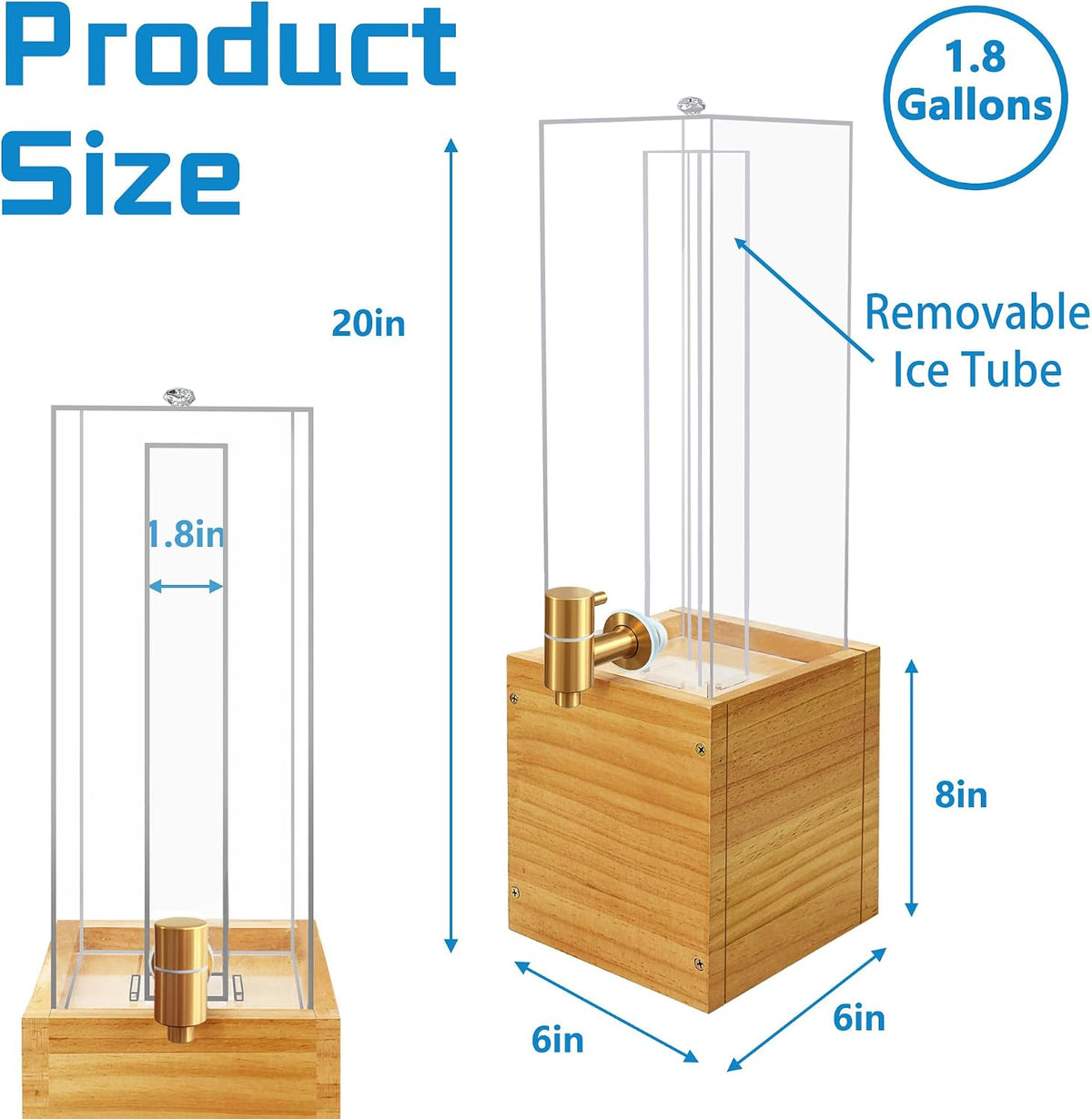 1.8 Gallon Large Drink Dispenser, Drink Dispenser with Acrylic Stand, Drink Dispensers for Parties with Ice Core, Beverage Dispenser with Airtight Valve for Water, Punch, Juice