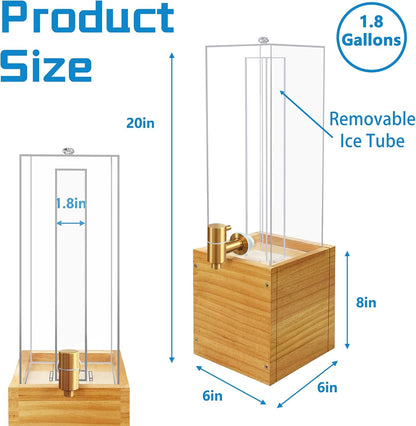1.8 Gallon Large Drink Dispenser, Drink Dispenser with Acrylic Stand, Drink Dispensers for Parties with Ice Core, Beverage Dispenser with Airtight Valve for Water, Punch, Juice