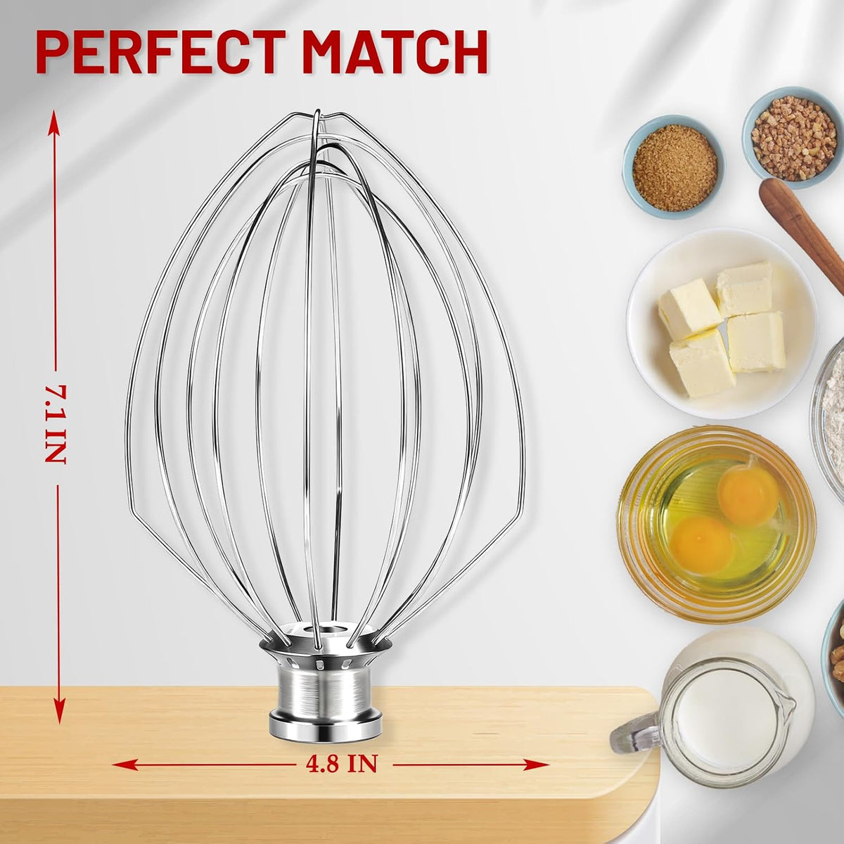 K45WW 6 Wire Whip Attachment for KitchenAid 4.5 5 Quart Tilt-Head Stand Mixer, Dishwasher Safe, Stainless Steel Whisk for Kitchen Aid Mixer Accessory Replacement Parts