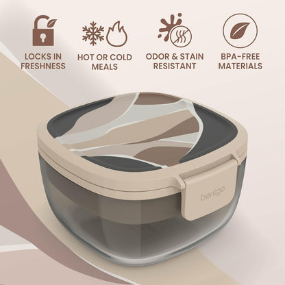 Bentgo Glass Salad Container - 7.6-Cup Salad Bowl with Airtight Lid, Leak-Proof Sauce Container, 4-Compartment Bento Tray & Reusable Fork - BPA-Free for Meal Prep, Office & More (Light Blue)