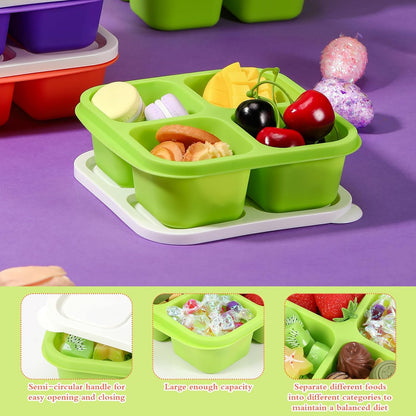 Honeydak 10 Pack Bento Snack Containers 4 Compartment Snack Boxes Reusable Containers with Lids Divided Meal Prep Lunch Food Storage Box for School Work Travel