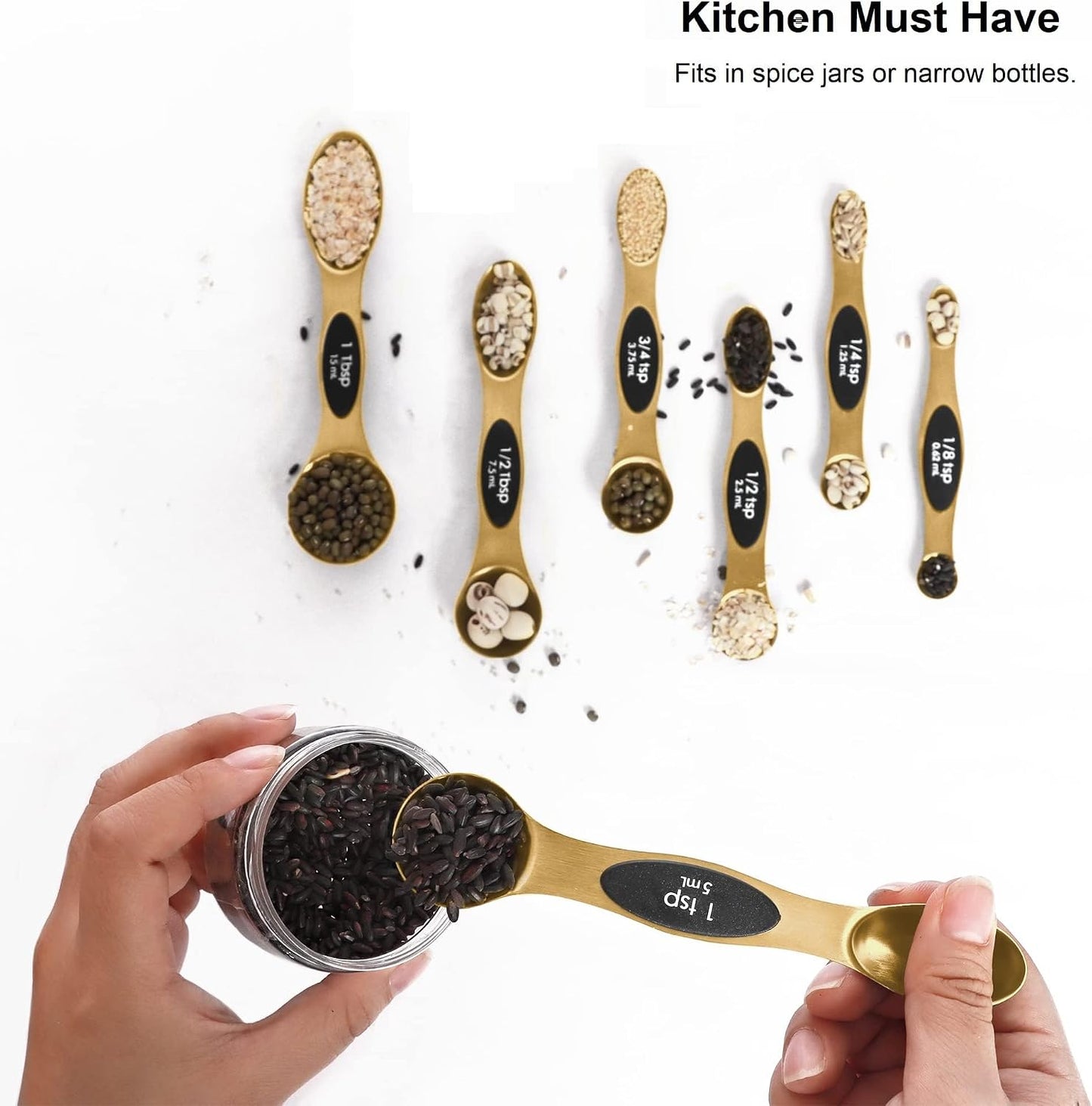 Magnetic Measuring Spoons Set Stainless Steel with Leveler, Stackable Metal Tablespoon Measure Spoon for Baking, Cups and Spoon Set Kitchen Gadgets Apartment Essentials Fits in Spice Jars