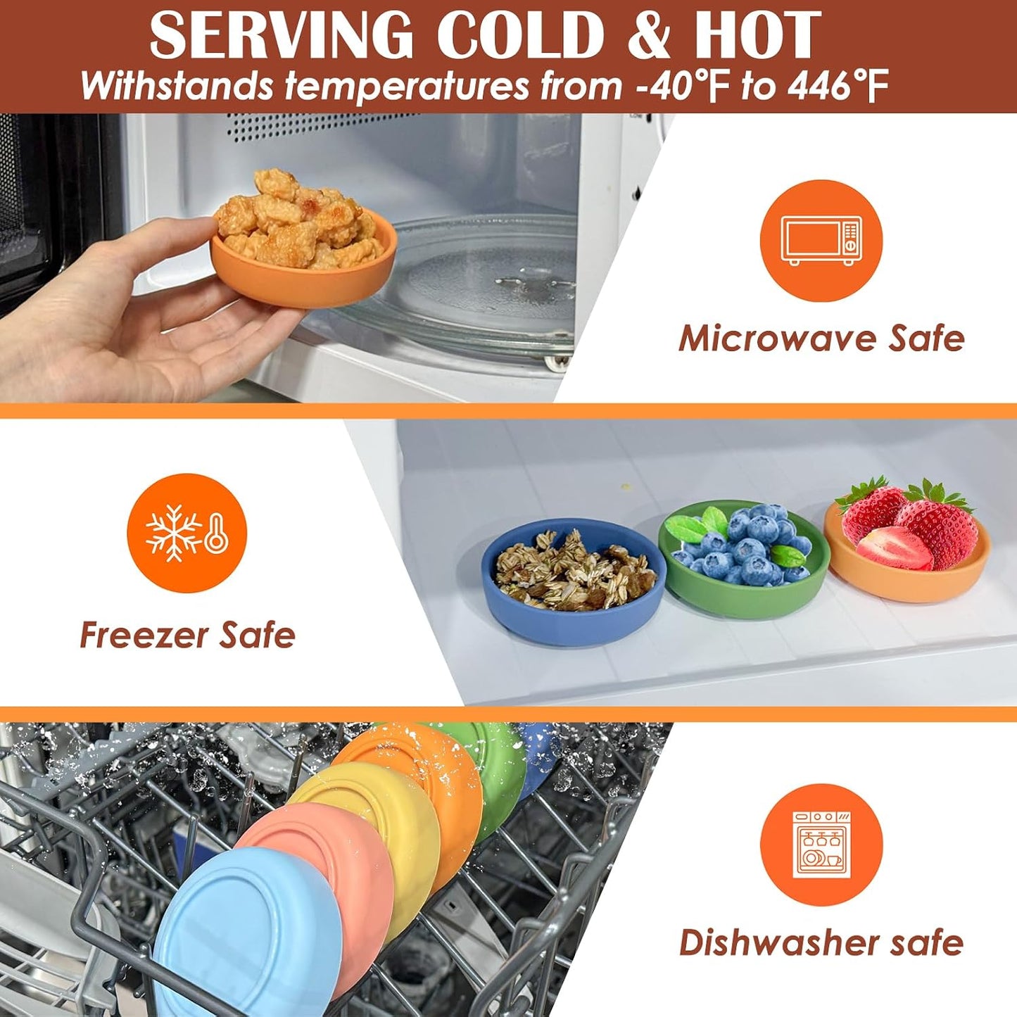 Webake 3" Silicone Pinch Bowls for Cooking Prep, 2oz Small Dipping Bowls Sauce Condiment Containers with Lids, BPA Free Set of 8