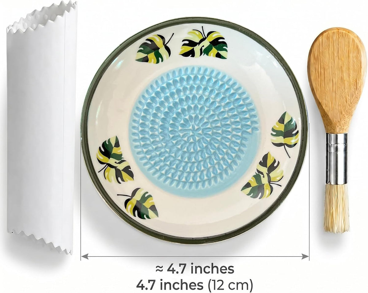 Handcrafted Ceramic Garlic Grater Plate, Ocean Blue