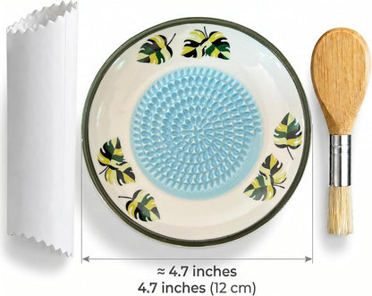 Handcrafted Ceramic Garlic Grater Plate, Ocean Blue
