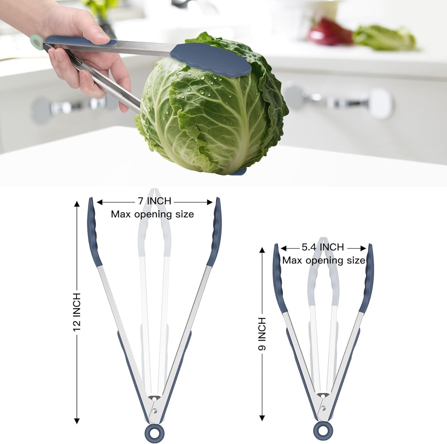 HOTEC Premium Stainless Steel Locking Kitchen Tongs with Silicon Tips, Set of 2-9" and 12"