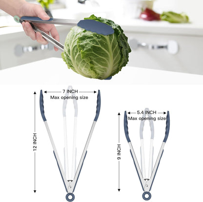HOTEC Premium Stainless Steel Locking Kitchen Tongs with Silicon Tips, Set of 2-9" and 12"
