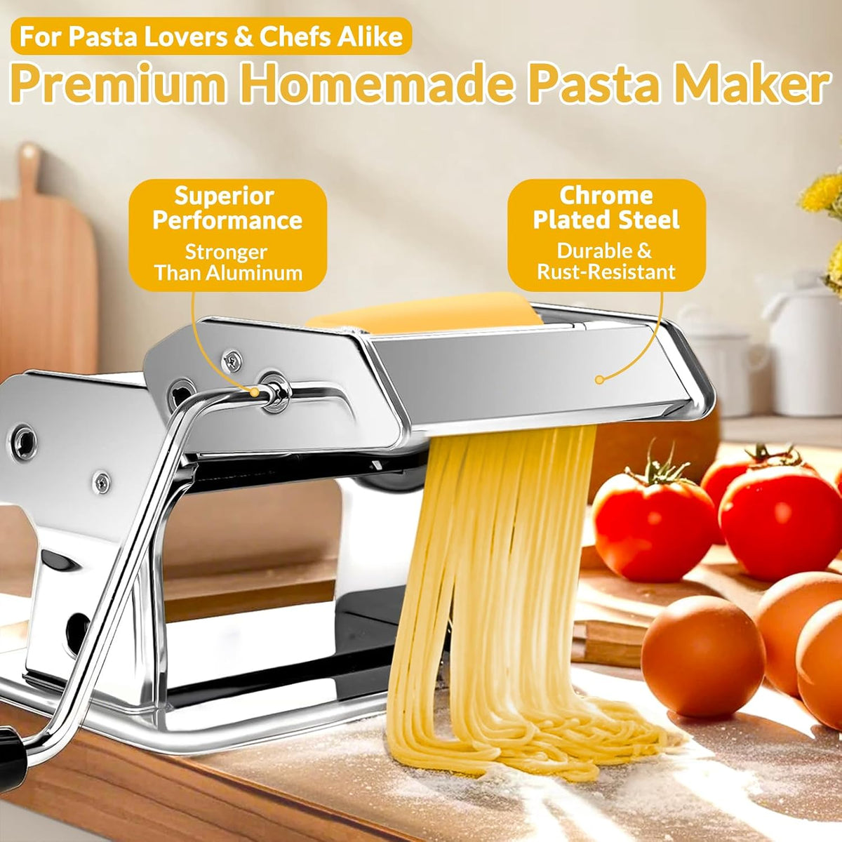 Pasta Maker - 7 Thickness Settings Pasta Roller & 2 Size Cutters
