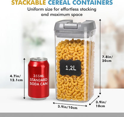 Shazo Airtight Food Storage Containers with Lids - 6 PC BPA Free Clear Plastic Cereal Containers with Easy Lock Lids for Kitchen and Pantry Organization for Snacks and Pasta - 1.2L