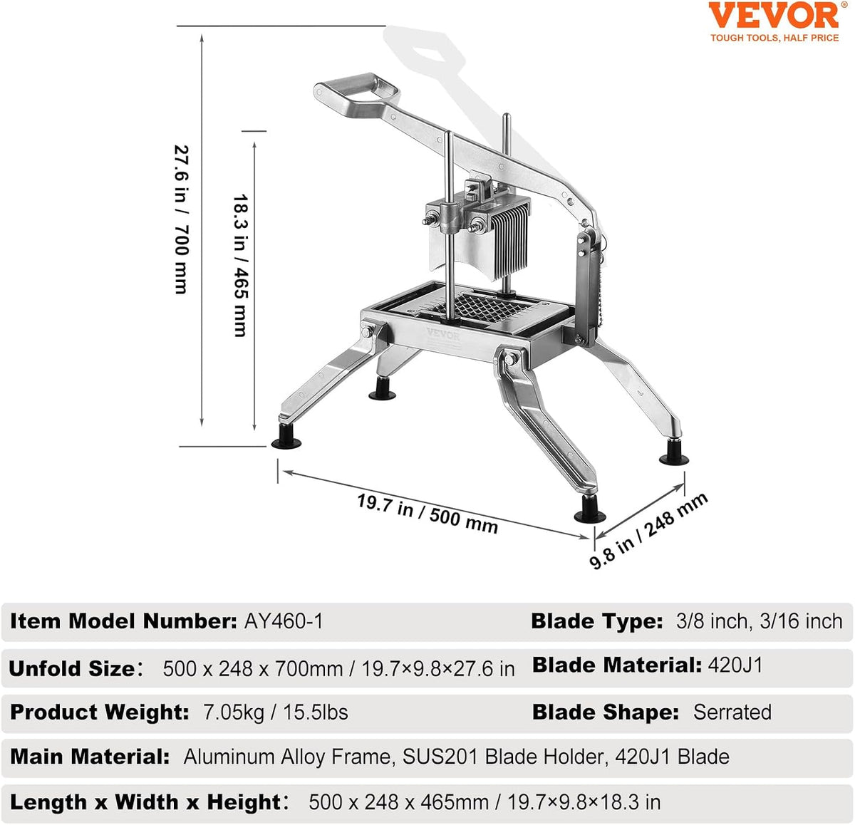 VEVOR Commercial Vegetable Slicer, 3/8" and 3/16" Tomato Slicer, Stainless Steel and Aluminum Alloy Vegetable Cutter Slicer, Manual Tomato Slicer with Non-slip Feet, for Tomatoes, Potatoes, Onions
