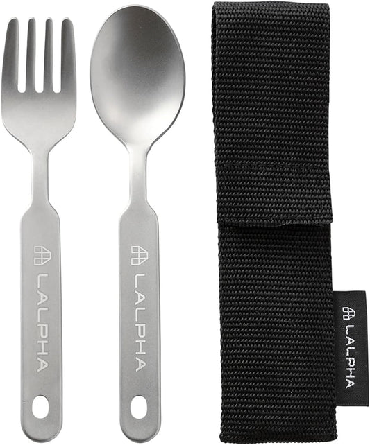 Ultra-Lightweight Titanium Cutlery Set - Made in Tsubame-Sanjo, Includes Spoon and Fork with Storage Case for Backpacking