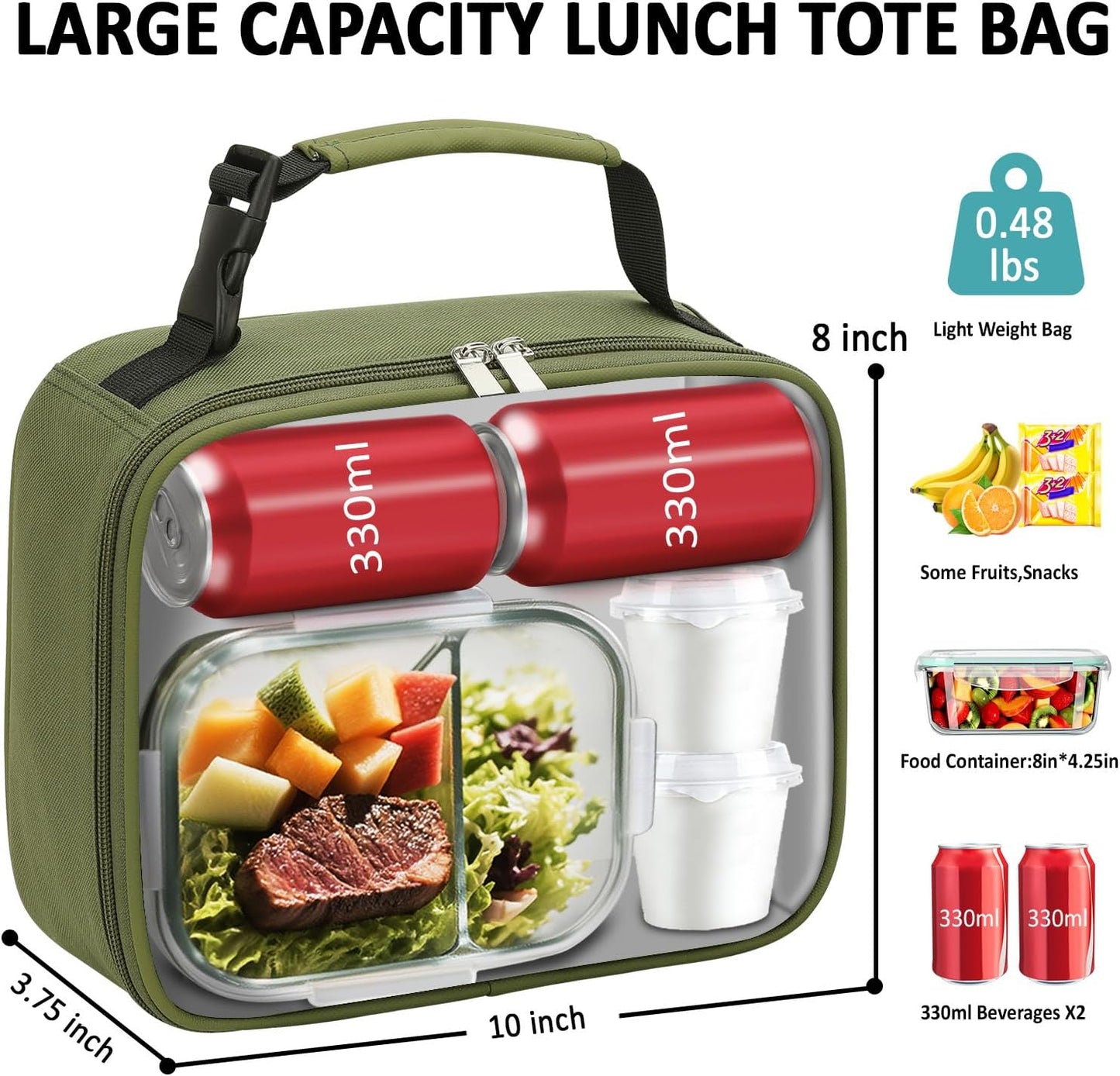 Lunch Box Kids Insulated Lunch Bag for Boys Girls Cute Reusable Lunch Tote Bag Waterproof Portable Thermal Lunch Box Kids for School Picnic Travel Black