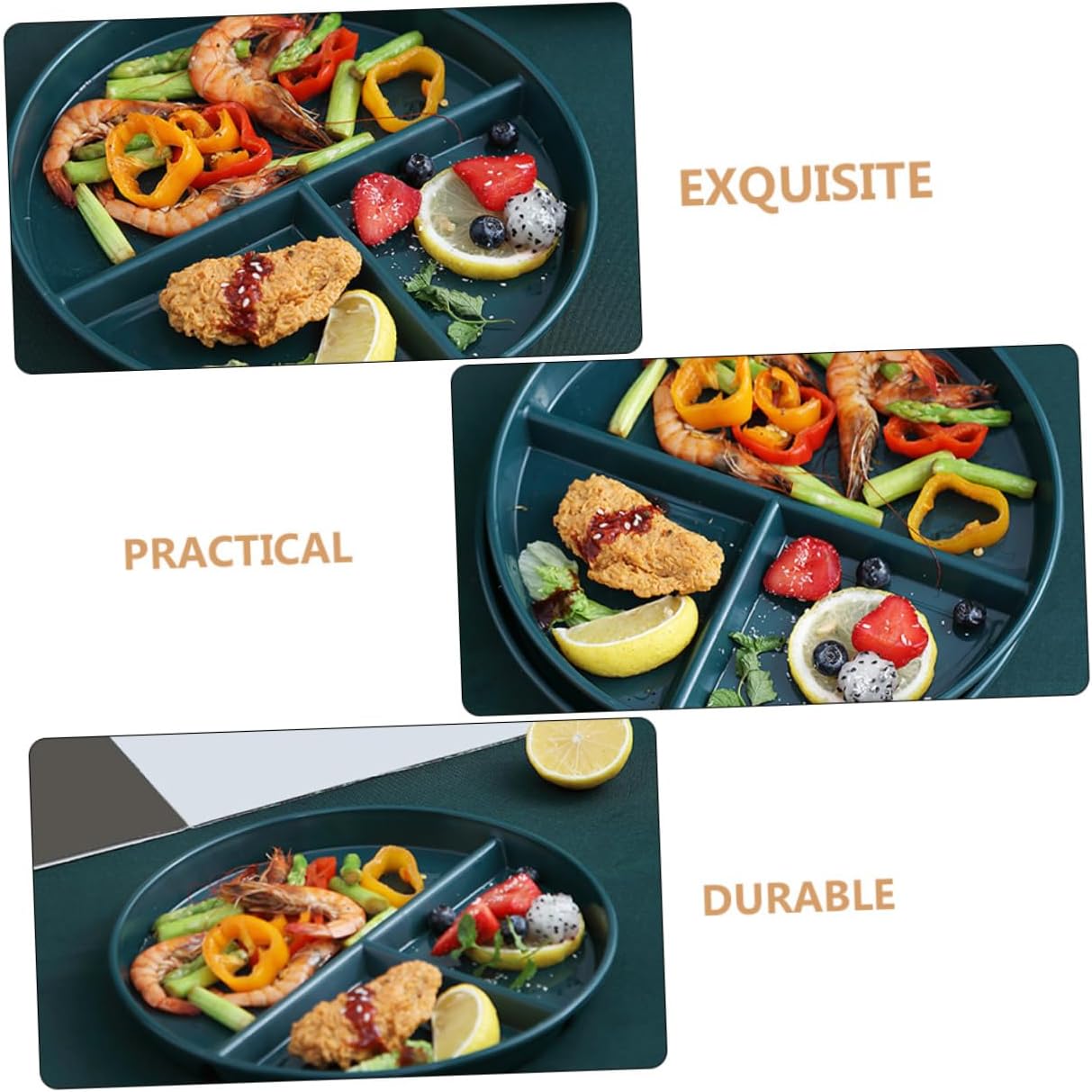 MAGICLULU PP Divided Plate for Portion Control Three-Compartment Tray Fixed Breakfast Plate for Diet Management for Adults Meal Prep and Healthy Eating