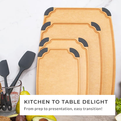 Elihome Essential Series 2-in1 Wood Cutting Board Set for Kitchen, Wooden Board for Chopping Vegetables, Bread, Cheese, Meat, Salad, Bread Board for Countertop, Butcher Block, Non-Slip