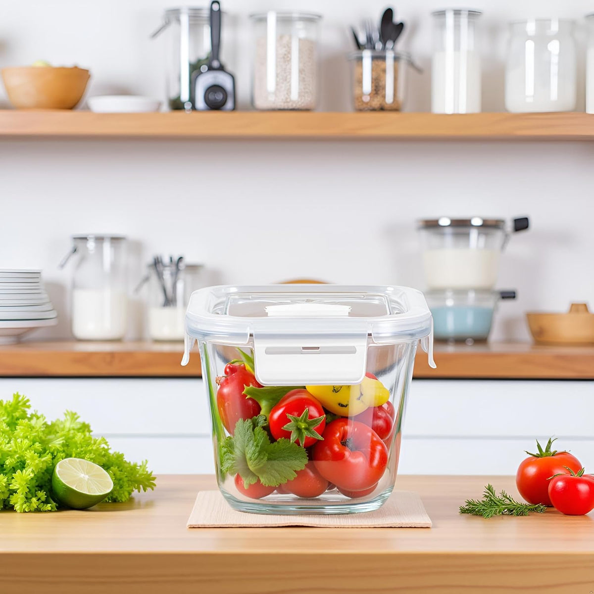 H.JSS WDJS 3Cup Round Glass Food Storage Containers with Airtight lids, 23oz Glass Meal Prep Containers, Heat-Resistant BPA-Free for Soup Leftover, Microwave, Dishwasher and Fridge Safe (white-4Pack)