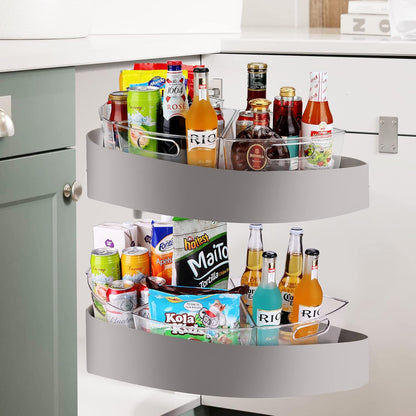 URALFA Lazy Susan Organizer, 1/8 Wedge Corner Cabinet Bins, Set of 4 | 10"x9.5"x4" Clear Plastic Bins with Handle, BPA-Free Food Safe, Fits 26"/28"/32" Lazy Susan, 4" Deep Storage