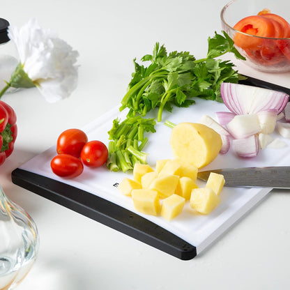 Extra Large Cutting Boards, Plastic Cutting Boards for Kitchen (Set of 4) Cutting Board Set Dishwasher Safe Chopping Board with Juice Grooves Easy-Grip Handles, Grey, Empune