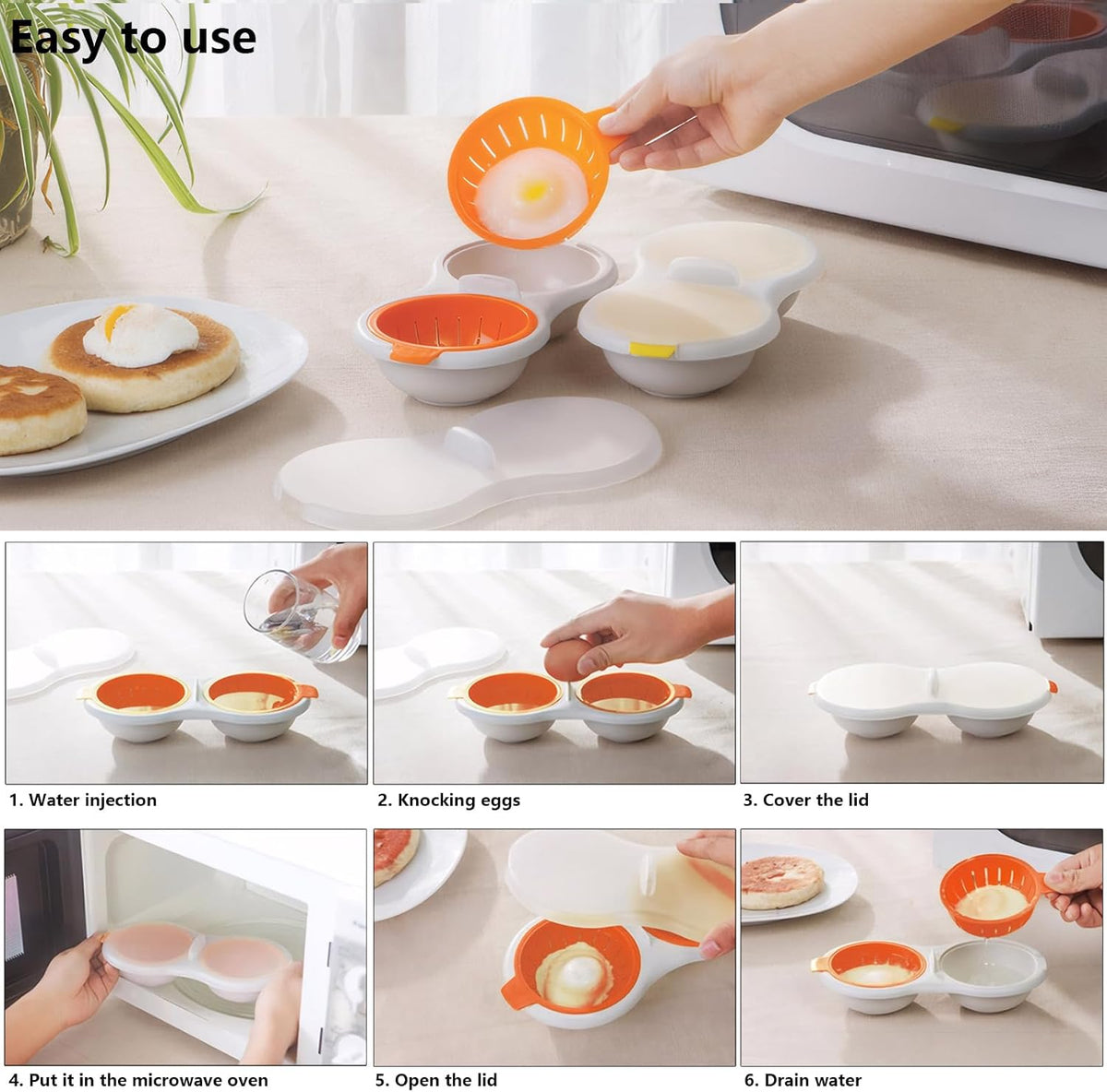 Microwave Egg Poacher,2 Cavity Eggs Poacher, Microwave egg cooker with Lid