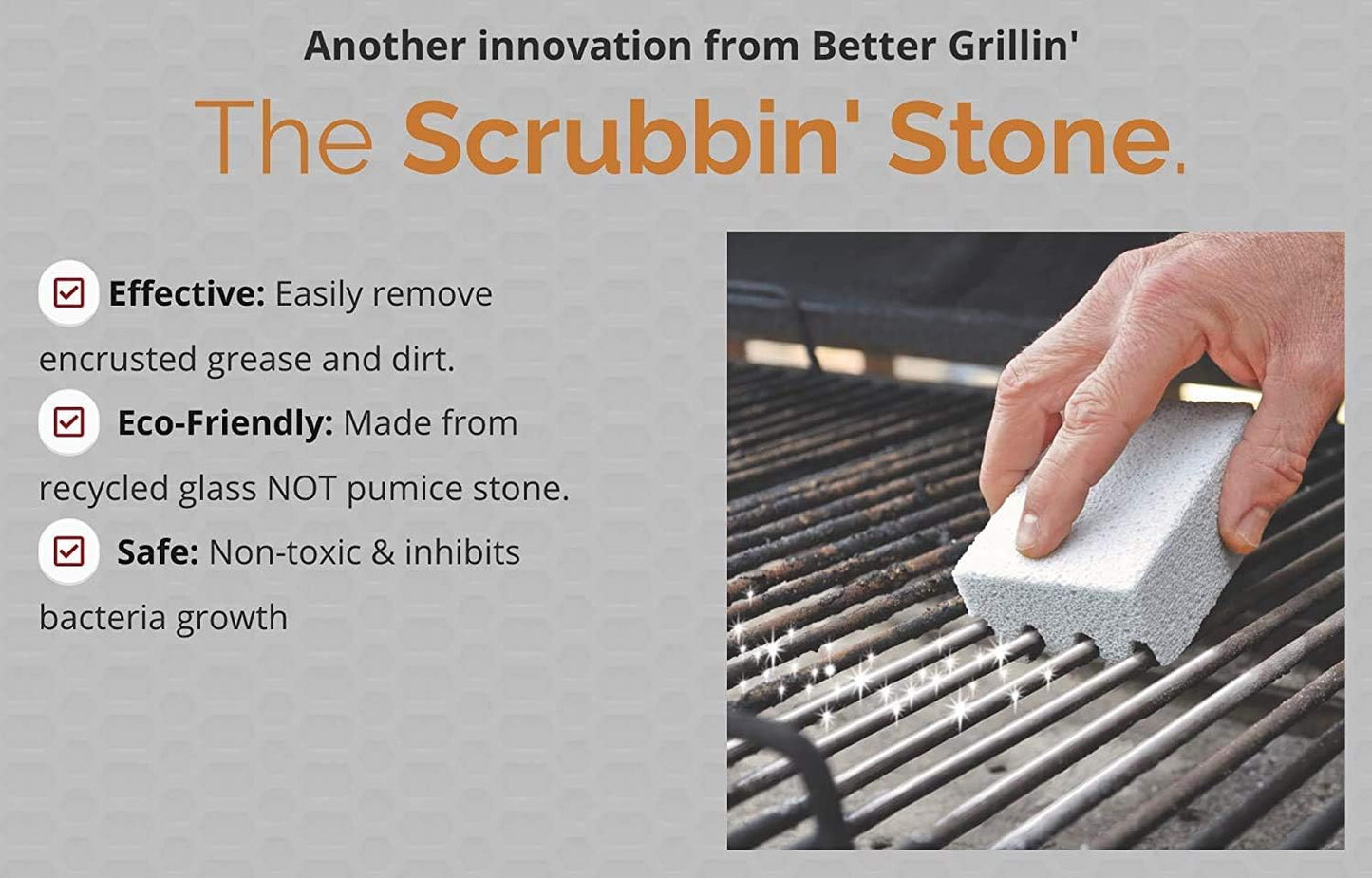 Better Grillin Scrubbin Stone Grill Cleaning Brick Block | Griddle Stone | Grill Stone Cleaning Block | Barbecue Grill Cleaner for BBQ, Griddle, & Racks