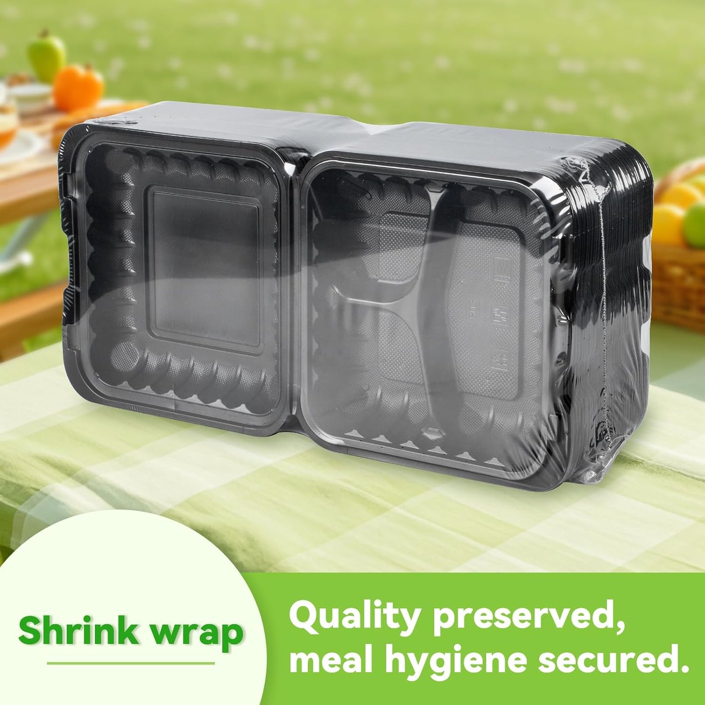 Meal Prep Container Reusable 40 Pack 34oz - Shrink Wrap Leakproof | Portion Control Leftover Plastic Food Containers with Lid | BPA Free Freezer & Microwave Safe | 4 Compartment Takeout Boxes