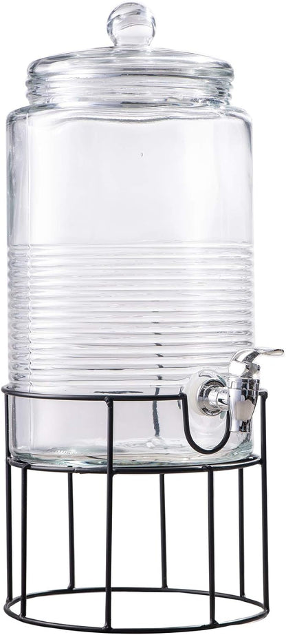 Style Setter Beverage Dispenser Cold Drink Dispenser Glass Jug, Metal Stand & Leak-Proof Acrylic Spigot Great for Parties, Weddings & More (With Metal Rack)