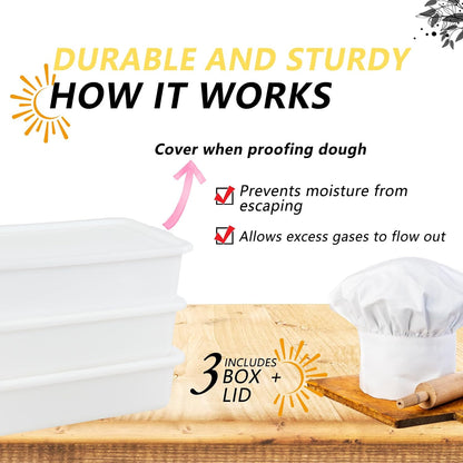 Pack of 3 Pizza Dough Proofing Box, Sourdough Proofing Containers