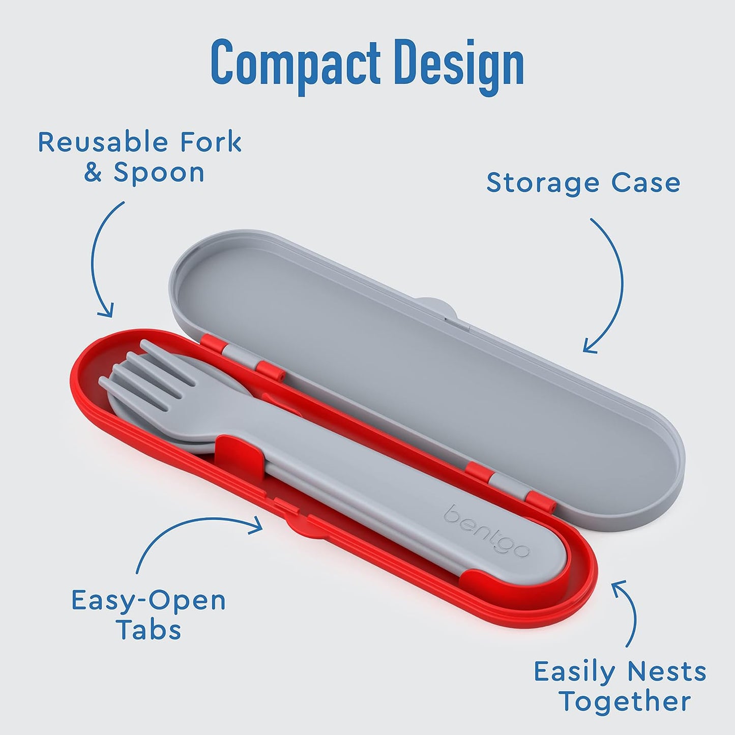Bentgo Kids Utensil Set - Reusable Plastic Fork, Spoon & Storage Case - BPA-Free Materials, Easy-Grip Handles, Dishwasher Safe - Ideal for School Lunch, Travel, & Outdoors (Shark)