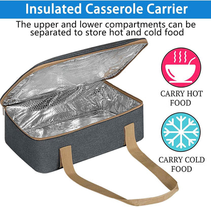 Insulated Casserole Carrier with Zipper Pockets, Casserole Carriers for Hot or Cold Food, Insulated Food Carrier for Parties, Picnics, Beach, Traveling, Fits 11 x 15 or 9 x 13 Baking Dish
