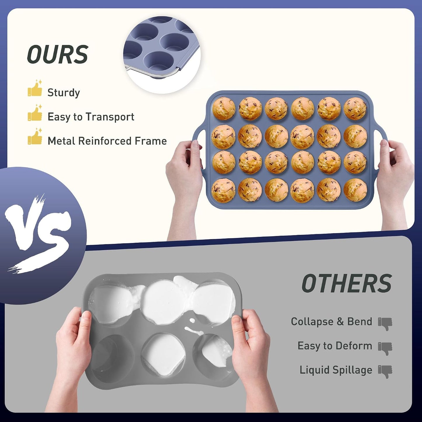 2 Packs 12 Cups Silicone Muffin Pan for Baking with Metal Reinforced Frame Regular Size Cupcake Pan Tray Egg Bites Silicone Cookie Molds Muffin Tin Tart Pans Sheet Set for Oven Dishwasher Safe