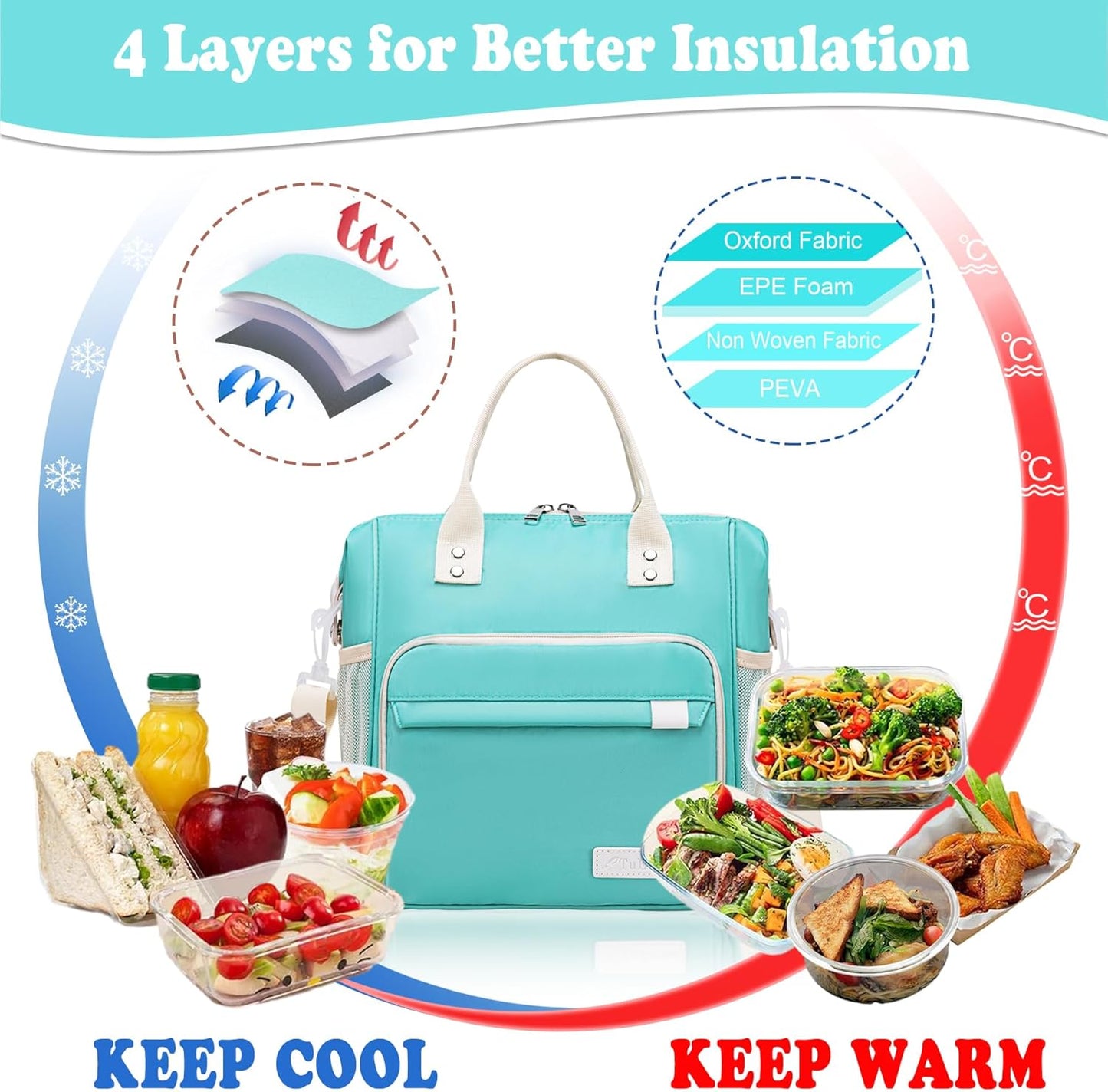 TuErCao Small Lunch Bag Lightweight Insulated Lunch Box for Women Work Portable Soft Cooler for Picnic Travel Road Trips, Loncheras para Mujer, Black