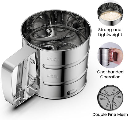 Omesata Flour Sifter 3 Cup for Baking, Crank Sifter Sieve Baker Dusting