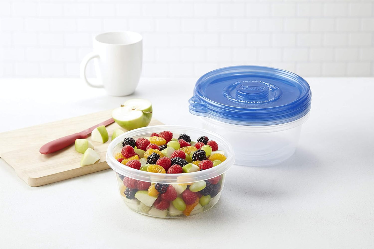 Glad GladWare To Go Snack Food Storage Containers with Lids, Medium Rectangle No BPA Plastic with Built-In Dressing Cup for Salads and Snacks, Microwave Dishwasher Safe, 24 Oz, 4 Count